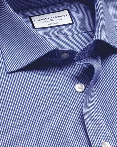 Men's Cutaway Collar Non-Iron Puppytooth Cotton Formal Shirt - Royal Single Cuff, Small by - Charles Tyrwhitt - Modalova