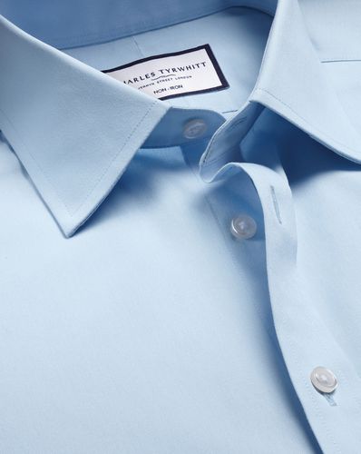 Men's Non-Iron Poplin Cotton Formal Shirt - Sky Single Cuff, Medium by - Charles Tyrwhitt - Modalova