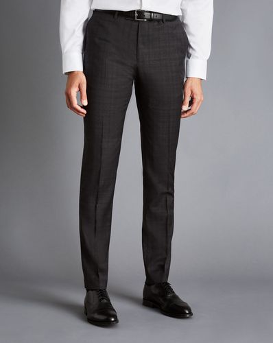 Men's Italian Prince Of Wales Check Suit Trousers - Charcoal Black , 30/38 by - Charles Tyrwhitt - Modalova