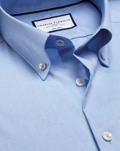 Men's Button-Down Collar Non-Iron Oxford Cotton Formal Shirt - Sky Single Cuff, Medium by - Charles Tyrwhitt - Modalova