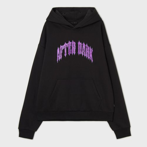 Sudadera negra con capucha y estampado - Cropp - Modalova