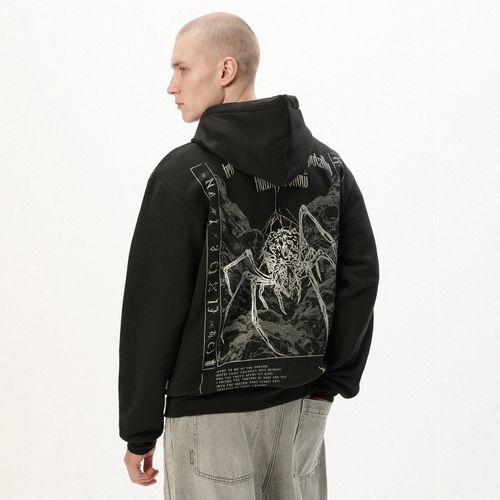 Sudadera negra con capucha y estampado - Cropp - Modalova