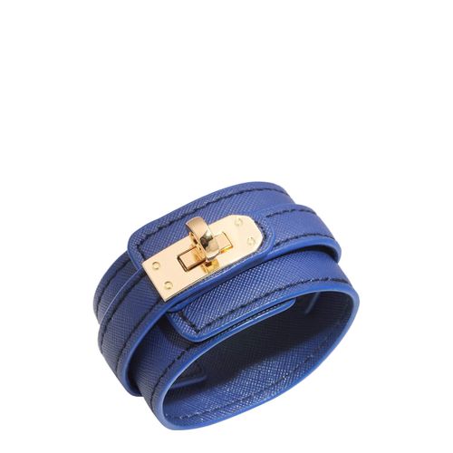 K Gold Blue Leather Lock Bracelet - Chloe Collection by Liv Oliver - Modalova