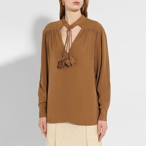 Camel Lace Up Stand Collar Deep V Top - Victoria Beckham - Modalova