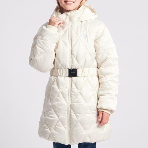 Cream Belted Puffer Coat - U.S. Polo Assn. - Modalova