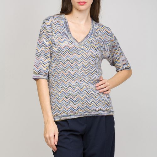 Dark Blue V-Neck Pattern Wool Blend Top - M Missoni - Modalova