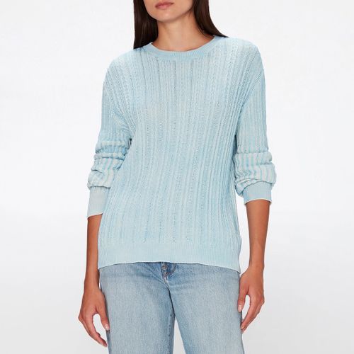 Pale Blue Cable Knit Cotton Jumper - 7 For All Mankind - Modalova