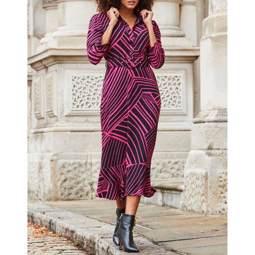 Pink Geometric Printed Midi Dress - SOSANDAR - Modalova