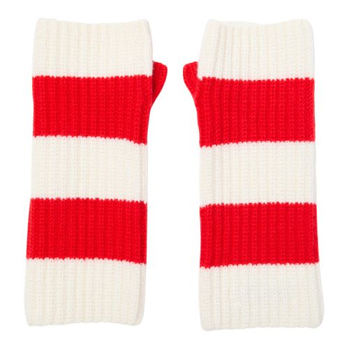 Cream Striped Cashmere Fingerless Gloves - Laycuna London - Modalova