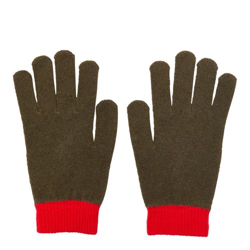 Khaki/Red Two Tone Cashmere Gloves - Laycuna London - Modalova