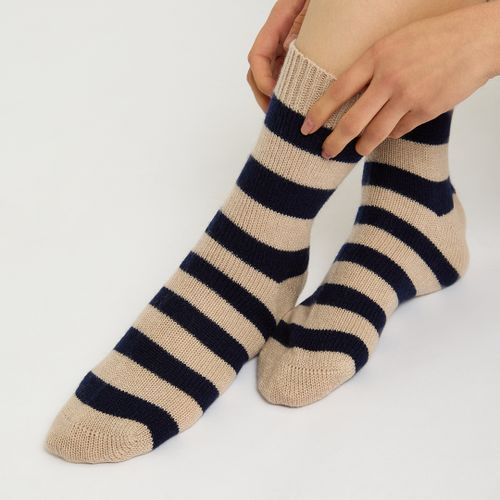 Biscuit Striped Cashmere Bed Socks - Laycuna London - Modalova