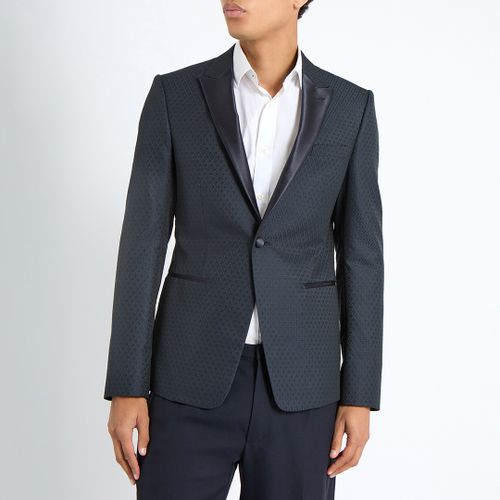 Dark Blue Textured Wool Blend Blazer - Emporio Armani - Modalova