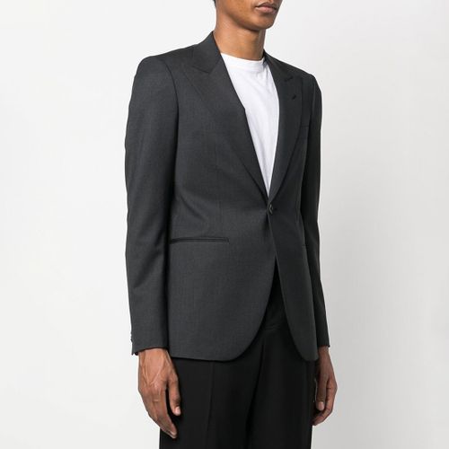 Charcoal Single Breasted Wool Blend Blazer - Emporio Armani - Modalova