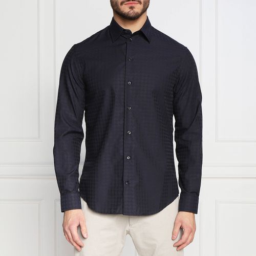 Dark Blue Textured Cotton Shirt - Emporio Armani - Modalova