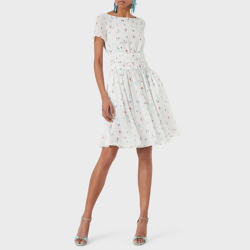 White Contrast Print Flared Mini Dress - Emporio Armani - Modalova