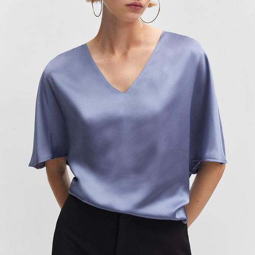 Blue Short-Sleeve Satin Blouse - Mango - Modalova