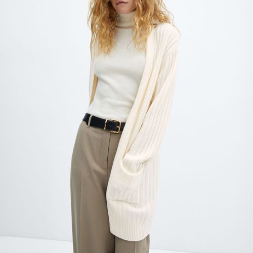 Ecru Ribbed Long Cardigan - Mango - Modalova