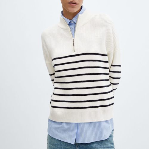 Navy Striped Sweater With Zip - Mango - Modalova