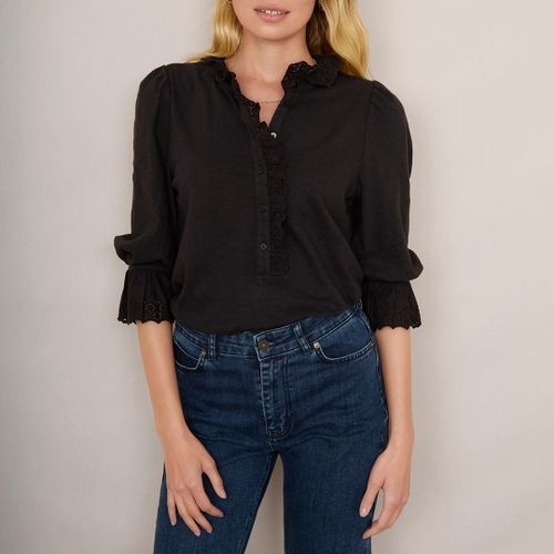 Black Annette Frill Jersey Top - Wyse - Modalova