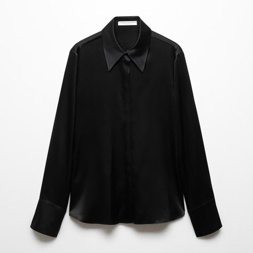 Black Button Up Silk Blend Shirt - Mango X Victoria Beckham - Modalova