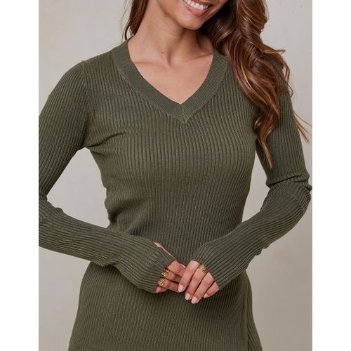 Khaki Fitted Cashmere Blend Top - SOFT CASHMERE - Modalova