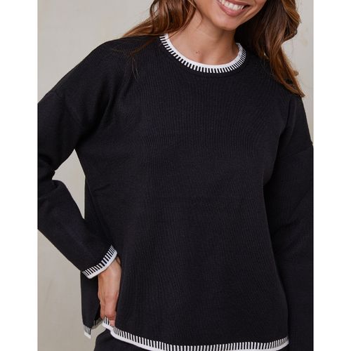 Cashmere Blend Contrast Trim Top - SOFT CASHMERE - Modalova