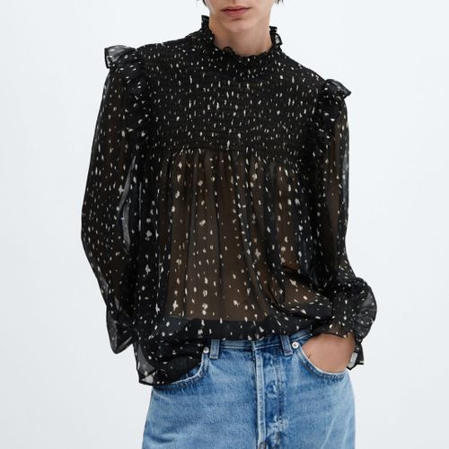 Black Printed Sheer Ruffle Blouse - Mango - Modalova