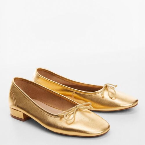 Gold Leather Ballet Flats - Mango - Modalova