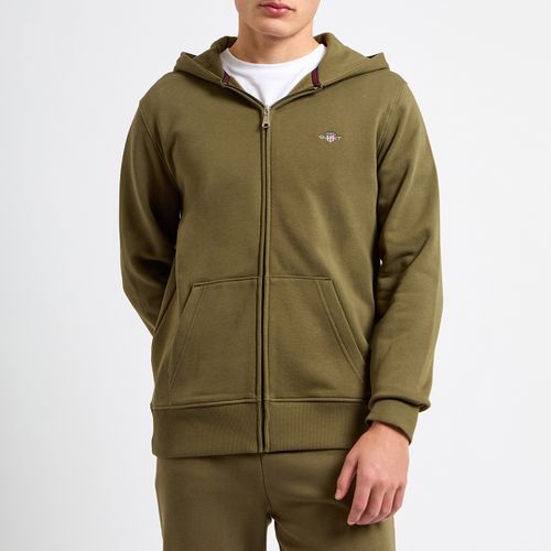 Khaki Shield Logo Zipped Hoodie - Size XL - Gant - Modalova