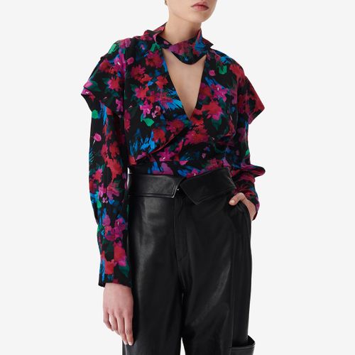 Black Printed V-Neck Ruffle Blouse - IRO - Modalova