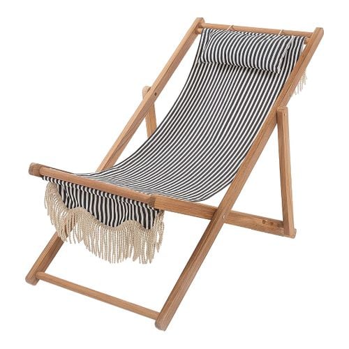 Laurens Stripe Teak Natural Sling Chair - Business & Pleasure Co - Modalova