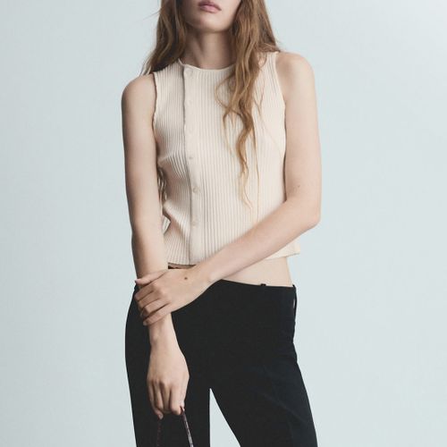 Ecru Knitted Top With Side Buttons - Size M - Mango - Modalova