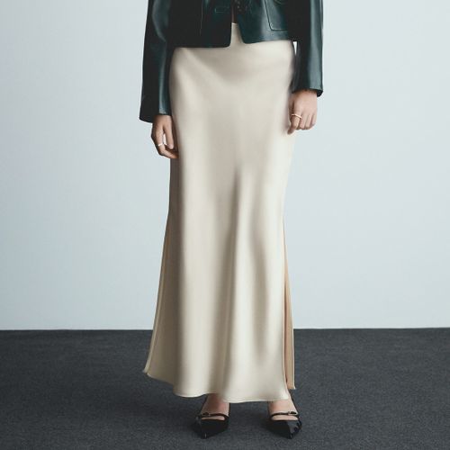 Ecru Satin Long Skirt - Size XXL - Mango - Modalova