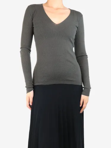 Khaki ribbed cashmere v-neck sweater - Size S - Pre-Loved Joseph - Modalova