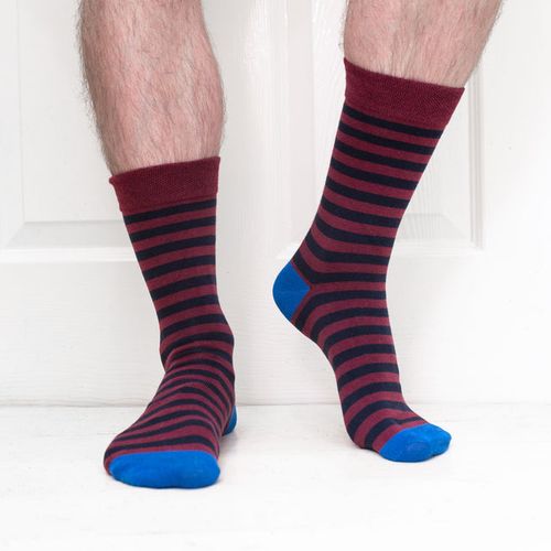 Breton Stripe Mens Comfort Top Cotton Socks - Burgundy - Size 6/9 - JEMSOX - Modalova