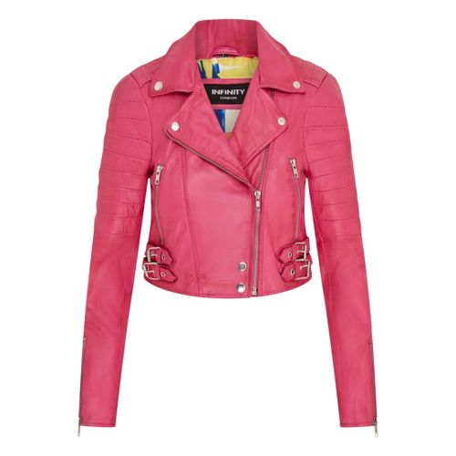 Womens Fuschia Brando Cropped Leather Jacket-Longtown - Size M - Infinity Leather - Modalova