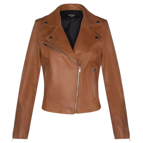 Womens Tan Classic Leather Brando Biker Jacket-Loughton - Size S - Infinity Leather - Modalova
