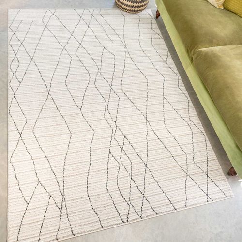 Cream Abstract line Pattern Soft Pile Area Rug - Size 60cm x 240cm - Kukoon - Modalova
