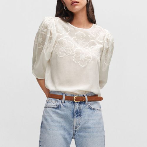 Off White Floral Embroidered Blouse - Mango - Modalova