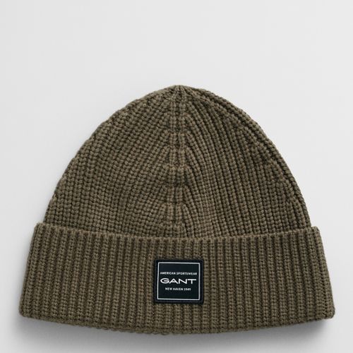 Khaki Cotton Rib Knit Beanie - Gant - Modalova