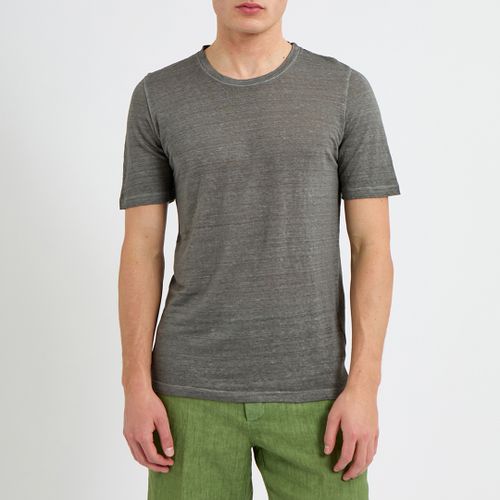 Charcoal Grey Short Sleeve Linen T-Shirt - Size S - 120% Lino - Modalova