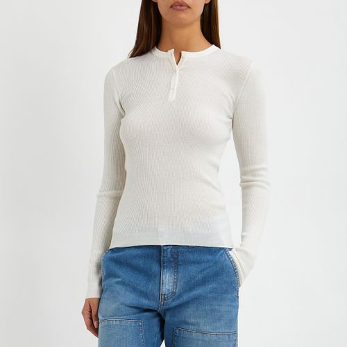 Off White Wool Fine Knit Rib Henley Top - NÂ°Â· Eleven - Modalova