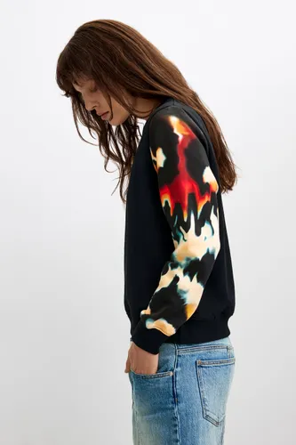 Cotton Sweatshirt with Printed Sleeves - S - Desigual - Modalova