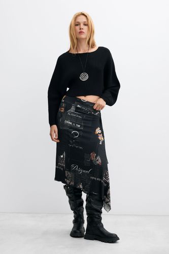 Falda evasé newspaper - BLACK - M - Desigual - Modalova