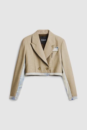 Crop blazer with two materials - S - Desigual - Modalova