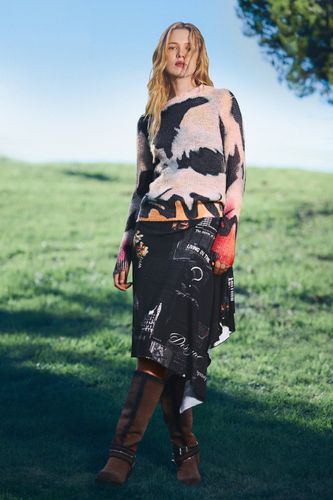 Falda evasé newspaper - BLACK - M - Desigual - Modalova
