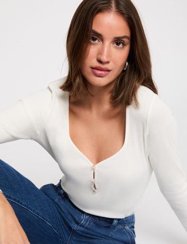 T-shirt col coeur blanc femme - Morgan - Modalova