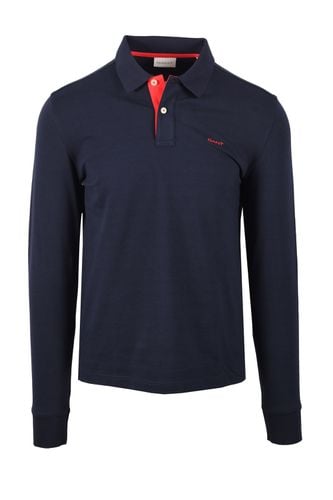 Contrast Pique Long Sleeved Polo Shirt Evening Blue Size: SIZE 2X - Gant - Modalova