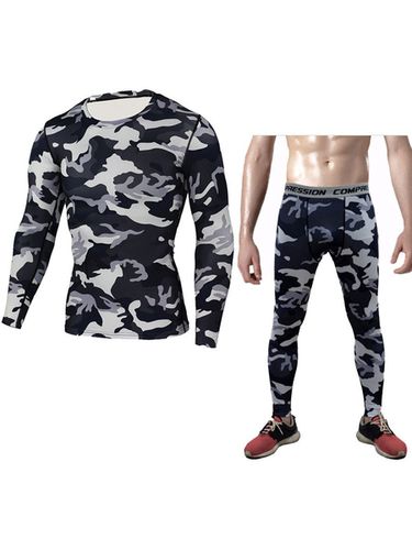 Conjunto de 2 piezas de ropa deportiva para hombre, manga larga estampada, cuello joya, traje de ropa deportiva verde cazador - milanoo.com - Modalova