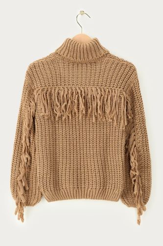 Brauner Oversized-Strickpullover mit Fransen | - My jewellery - Modalova